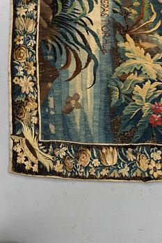 A tapestry, “La poesie pastoral”, tapestry weave, ca 251,5 x 283 cm, after Boucher, France 18th century.