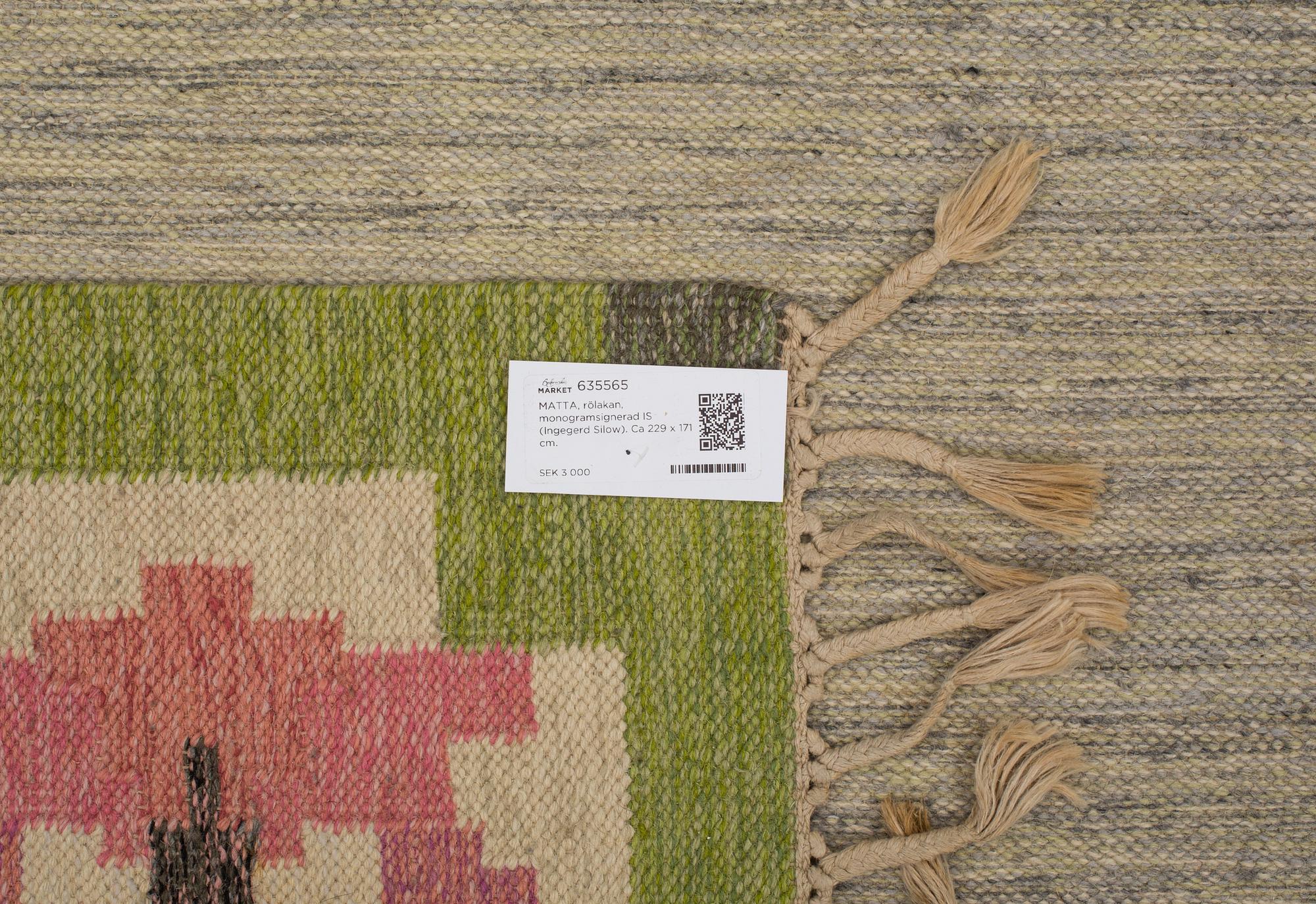 MATTA, rölakan, monogramsignerad IS (Ingegerd Silow). Ca 229 x 171 cm.