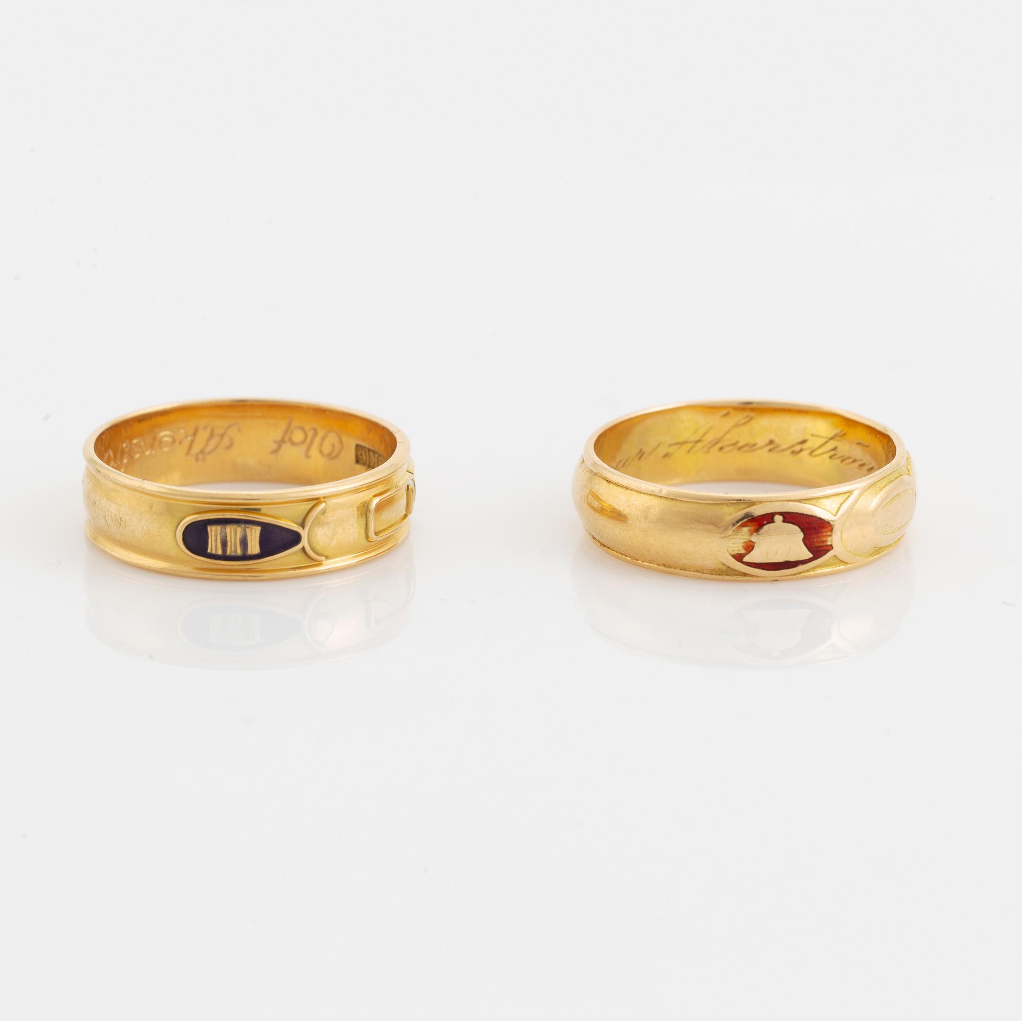 Ordensringar, Odd Fellow, 2 st, 18K guld.