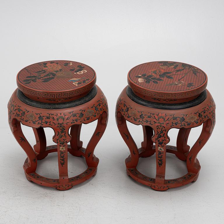 A pair of Chinese stools/pedestals, modern manufacturing.