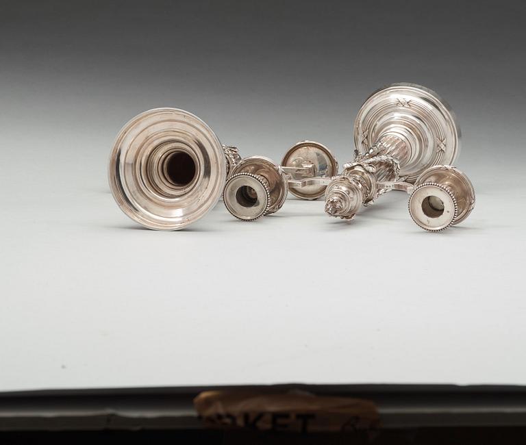 A pair of Fabergé, silver candelabra, workmaster Julius Rappoport, S.t Petersburg before 1899.