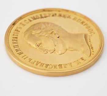 MEDALJ, Alexander II (1855-1881). Belöningsmedalj i guld, av V. Alexeev för Immanuel Nobel dy 1853.