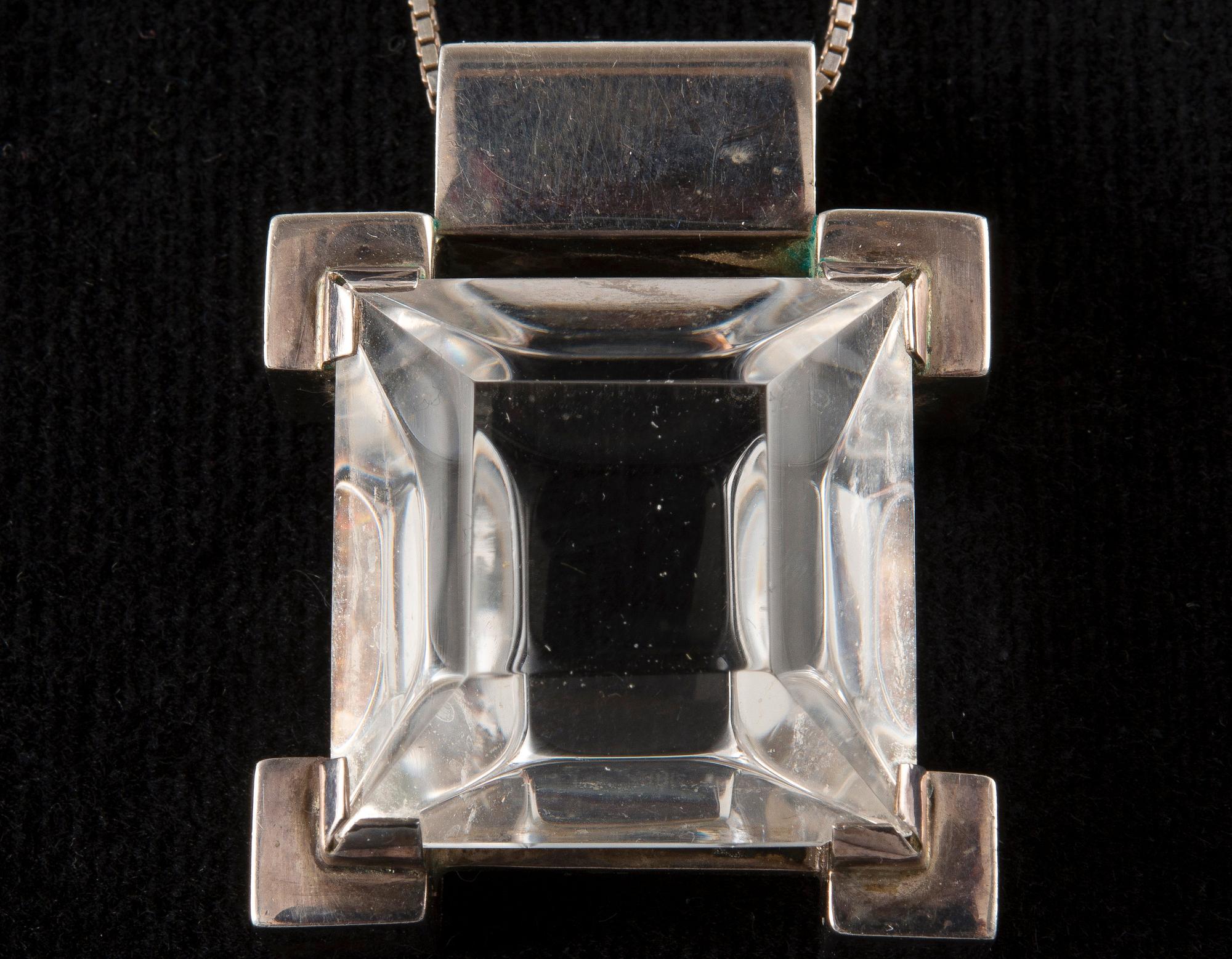 HÄNGSMYCKE, silver med slipat glas, Kaunis Koru 1969.
