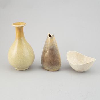 Gunnar Nylund, two stoneware vases and a bowl for Rörstrand.