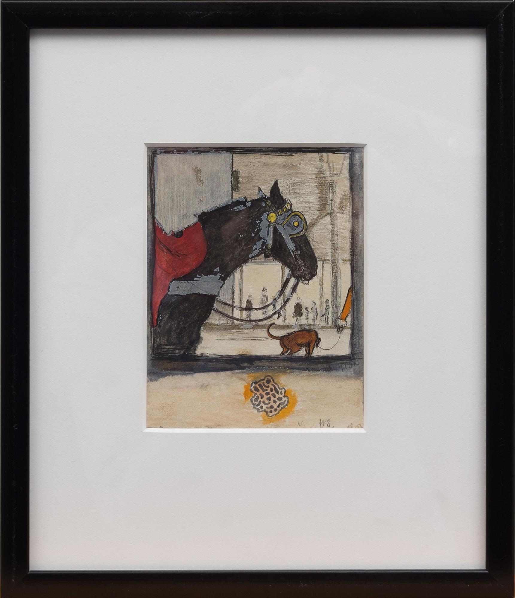 HUGO SIMBERG, CITY VIEW WITH HORSE AND HOUND.