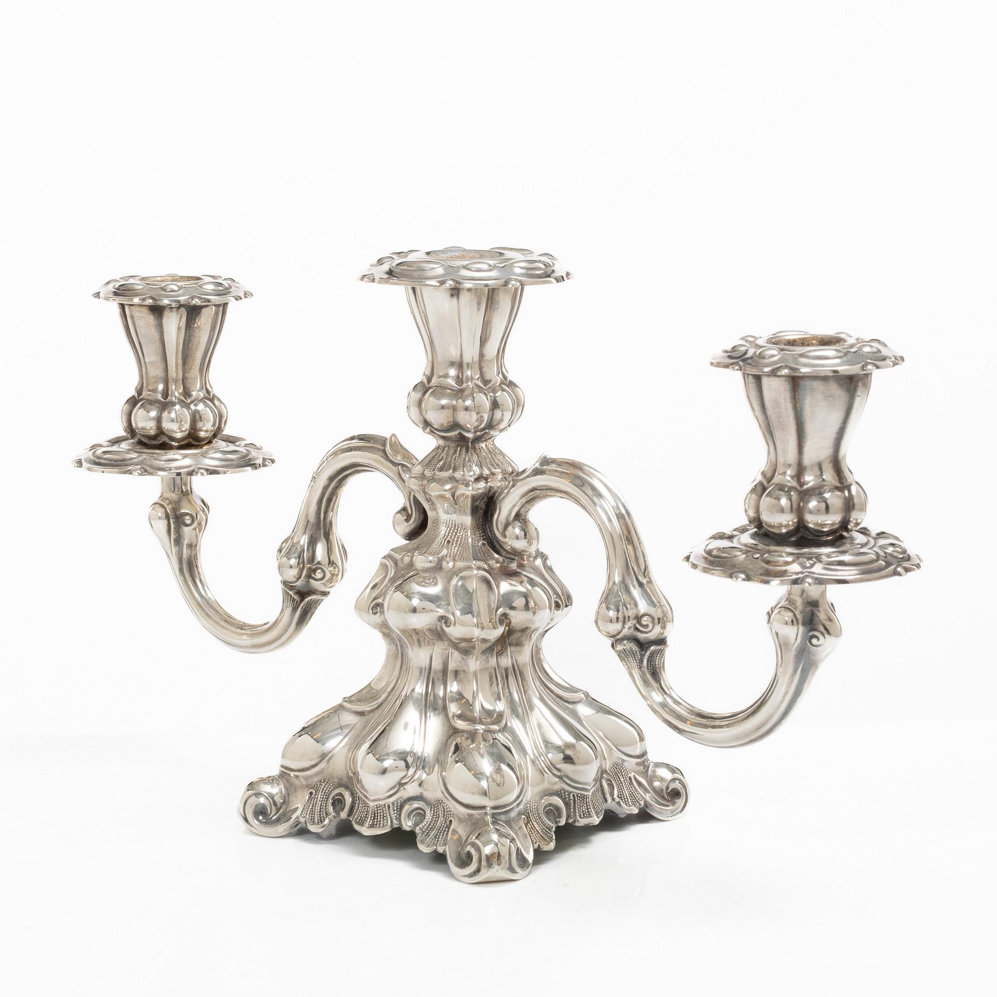 Kandelaber, silver, barockstil, Norge, 1900-tal, svensk importstämpel.