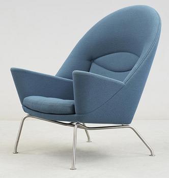 A Hans Wegner 'CH468' armchair, blue fabric, steel legs, Carl Hansen & Søn, Denmark.