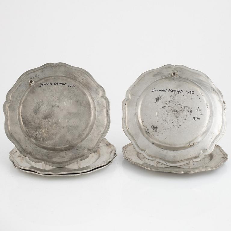 Pewter plates, 12 pcs, similar, pewter, 1762-1792.