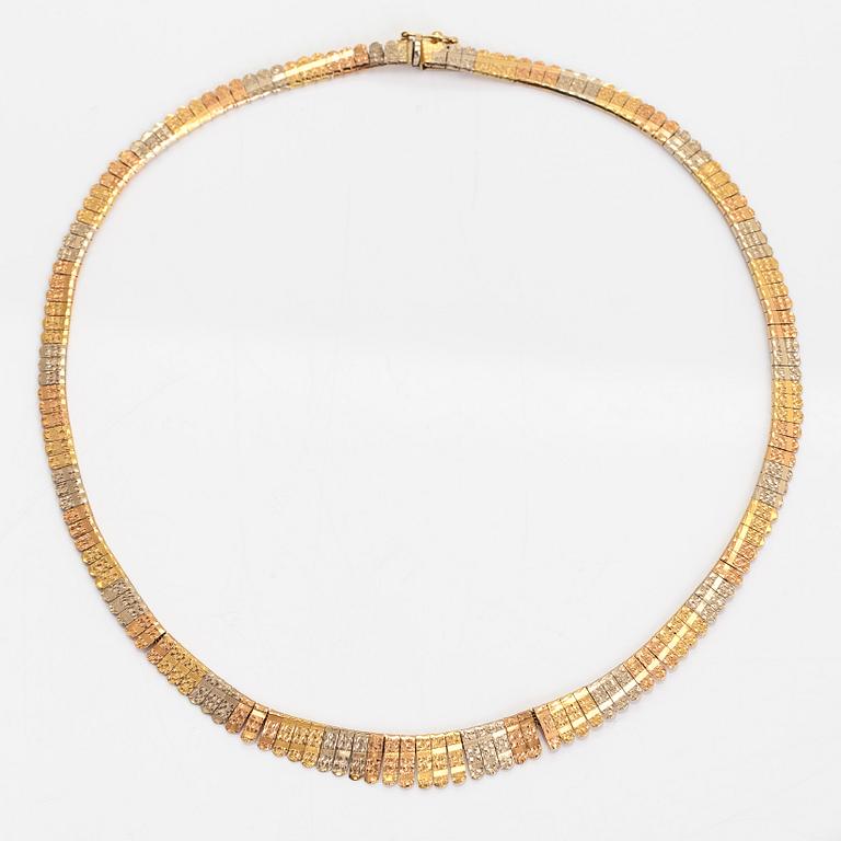 An 18K tri-colour gold necklace, Italy.