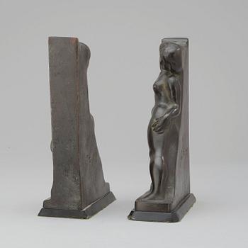 A pair of Axel Gute bronze book ends, 1922.