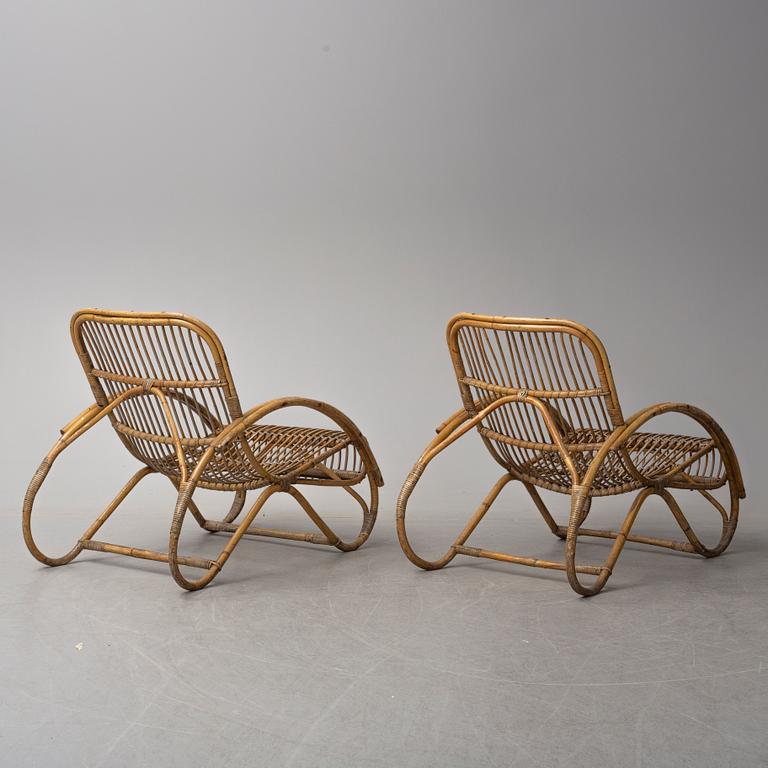 a pair of rattan easy chairs, 20th century.