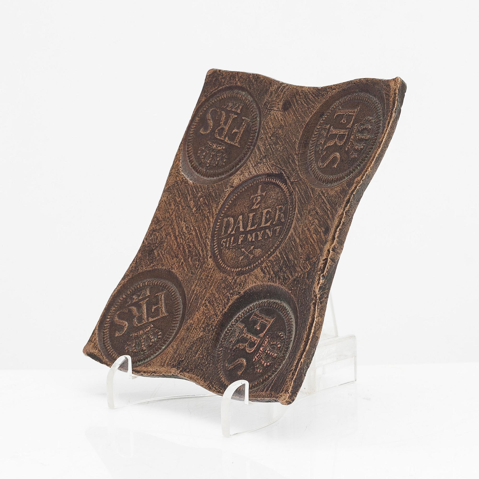 Plåtmynt, 1/2 daler silvermynt, koppar, Fredrik I,  1735.