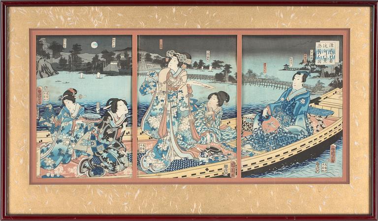 TOYOHARA KUNICHIKA, träsnitt, triptyk. Japan.