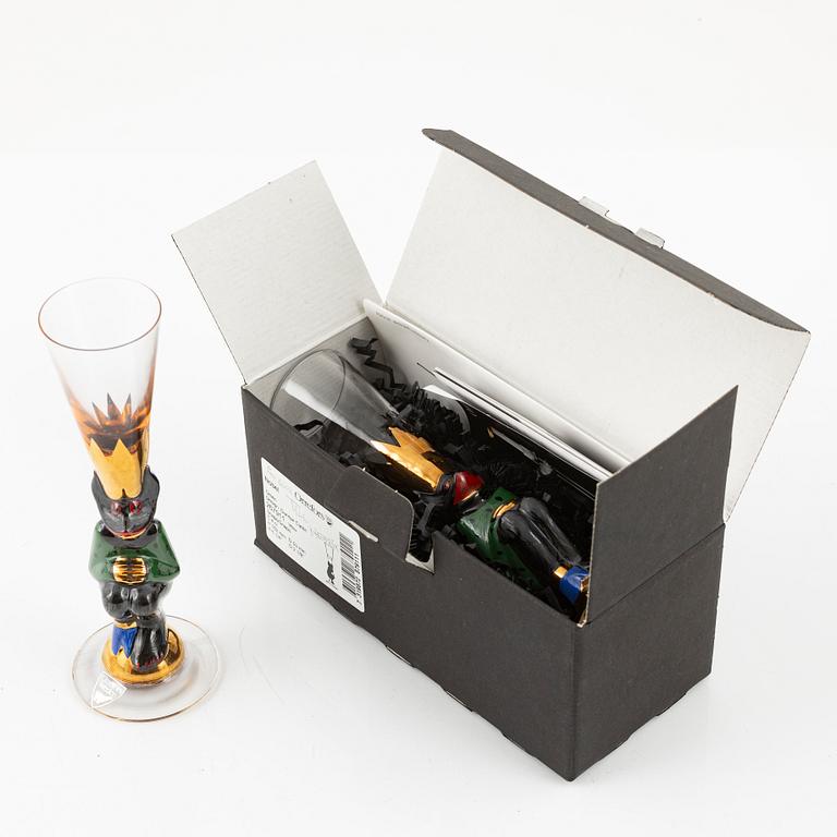 Snappsglas, 2 st, grön djävul, Gunnar Cyrén, Nobelservisen, Orrefors.