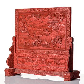 A red lacquer screen, Qing dynasty, 19th Century.