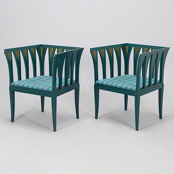 Eliel Saarinen, a pair of 'The Blue Chair' armchairs for Adelta Finland 1980s.