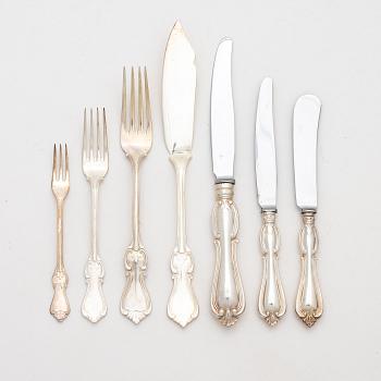 A Swedish silver cutlery set, model Olga, mark of GAB, some Stockholm 1968 (65 pieces).