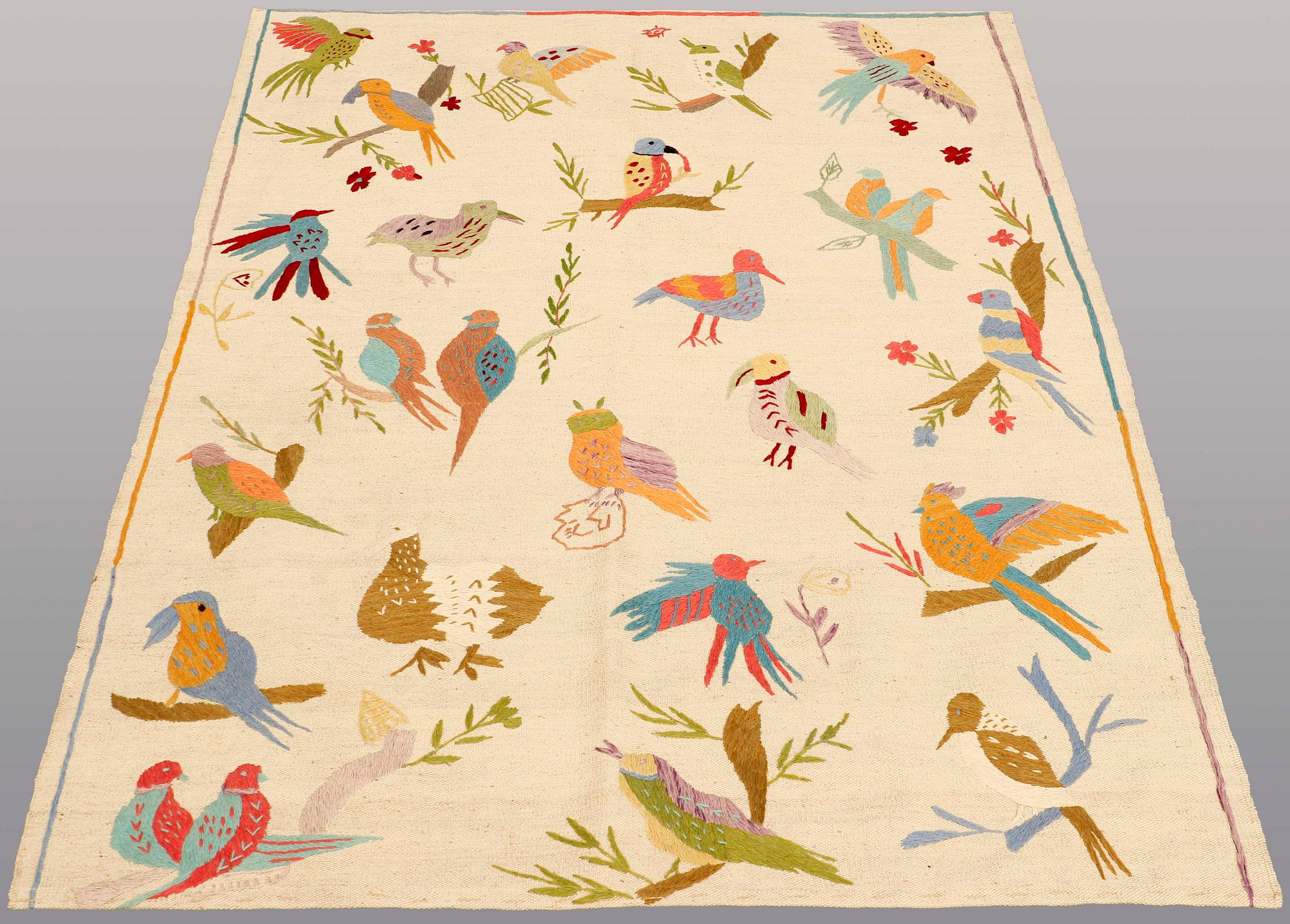 A carpet, embroided flat weave, ca 171 x 131 cm.