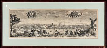 KARTA, kopparstick, Stockholmia Metropolis Regni Sueciae, et Sedes Regia", Erik Dahlberg, 1600-tal.