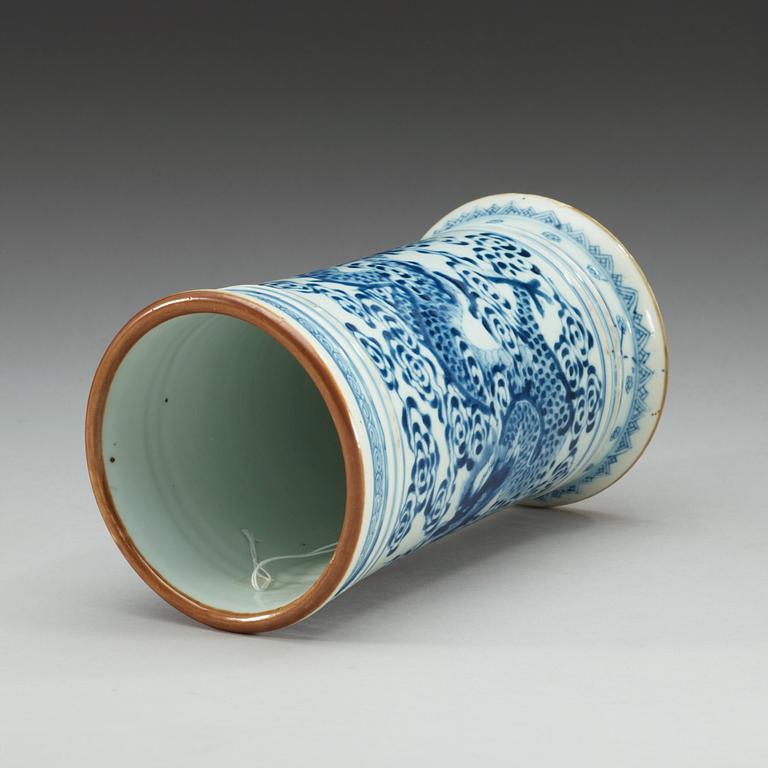 A blue and white document vase, Qing dynasty, with Qianlong six character cyclical mark that corresponds to his14th year.