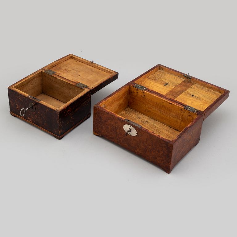 Two early 19th century veneered boxes.