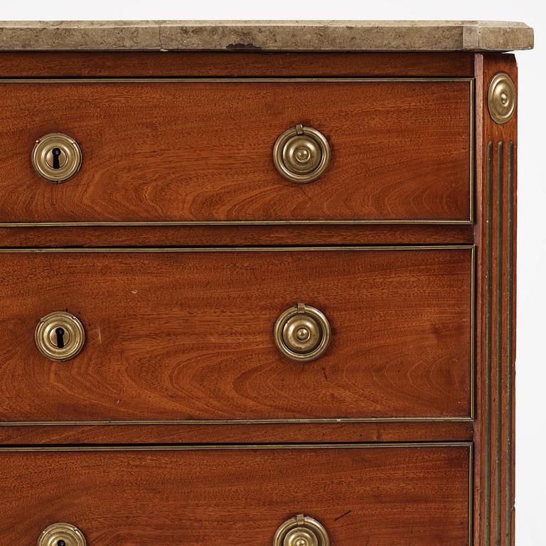 A late Gustavian mahogany commode by F. Iwersson (master in Stockholm 1780).