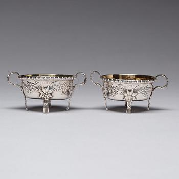 A Pair of Swedish 18th century parcel-gilt silver salts, mark of Sven Dahlström, Gävle 1783.