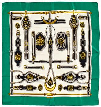 SCARVES, 2 st, siden, "Harnais des Presidents" samt "Brides de Gala", Hermés, Paris.