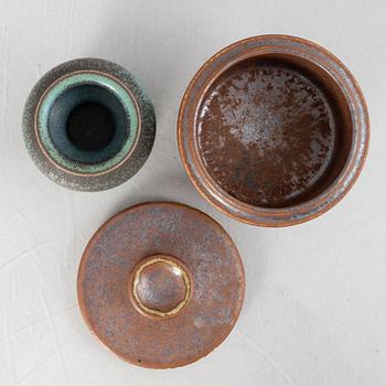 Stig Lindberg, a lidded stoneware bowl and a vase, Gustavsberg Studio 1963 and 1965.