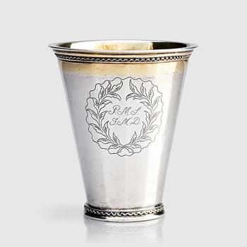 216. A Swedish early 18th century parcel-gilt silver beaker, mark of Caspar Cron, Malmö 1716.