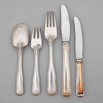 BESTICKUPPSÄTTNING, 30 delar, silver, "Old Danish/Dobbeltriflet", Georg Jensen, Köpenhamn 1945-77. Totalvik ca 1560 gr.