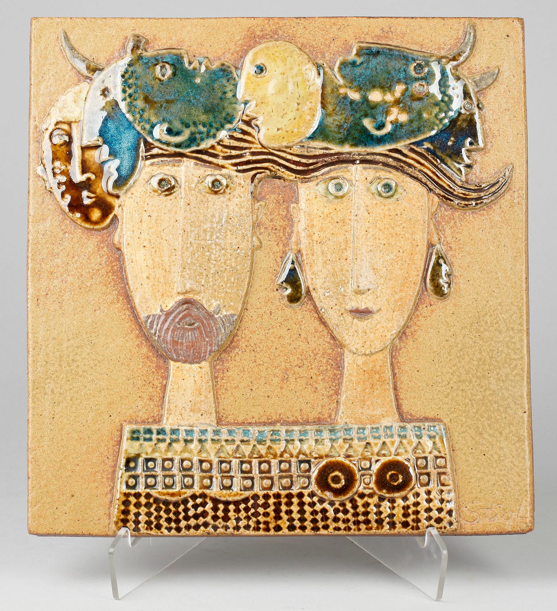 VÄGGPLAKETT, stengods, Stig Lindberg, Gustavsberg, 1900-tal.