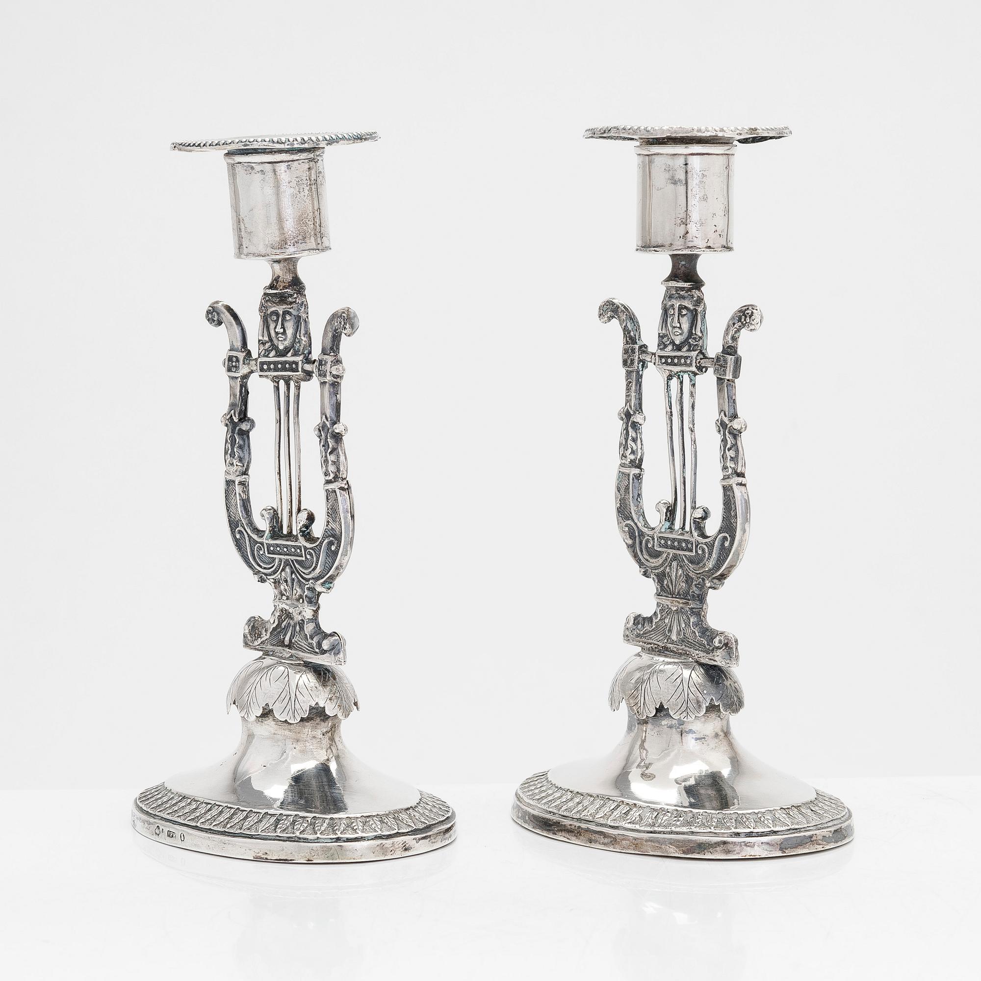 Johan Fredrik Hartman, ljusstakar, ett par, silver, Vasa 1827. Empire.