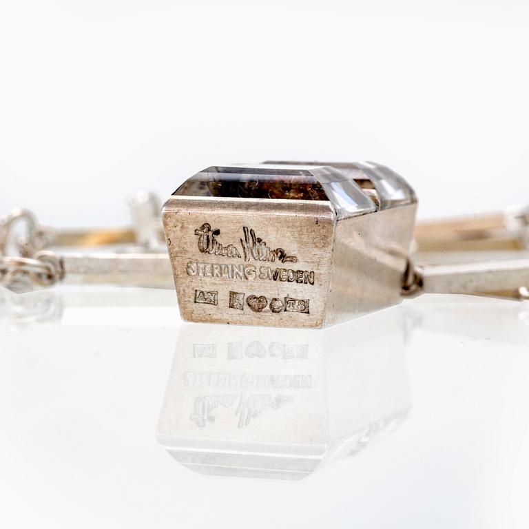 Wiwen Nilsson, pendant on chain, sterling silver, two rock crystal sapprox 15 x 15 mm each, Lund 1945.