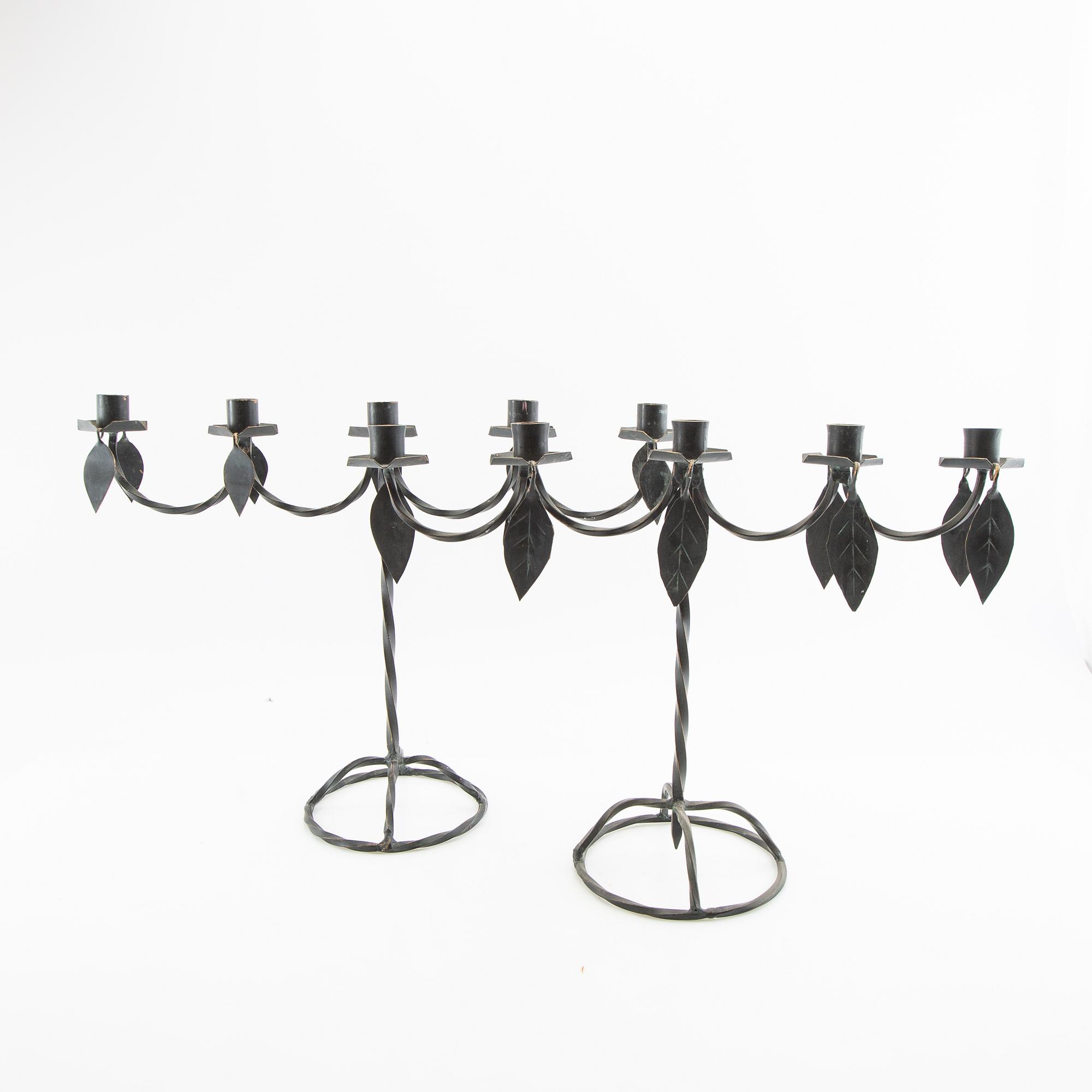 Candelabras, a pair, wrought iron, 20th century.