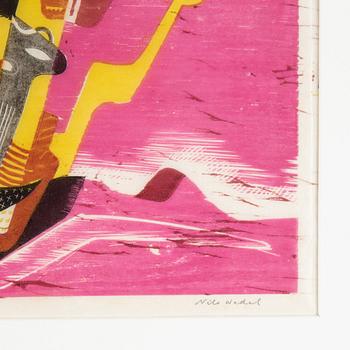 Nils Wedel, wood cut in colours, 1940 signed.