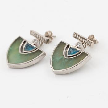Sebastian Schildt, earrings, a pair, 18K white gold with chrysoprase and brilliant-cut diamonds.