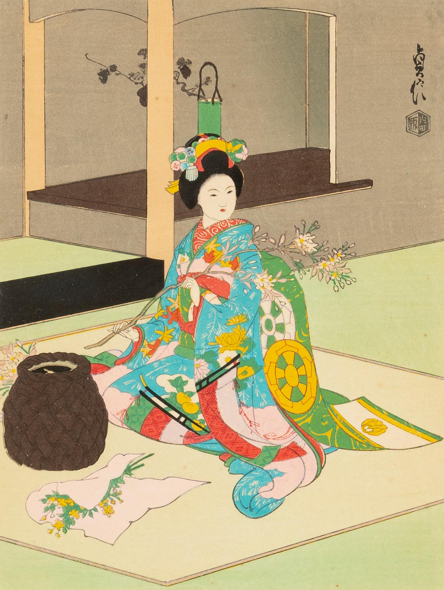 Hasegawa Sadanobu III, färgträsnitt, 3st, Japan, 1900-tal.