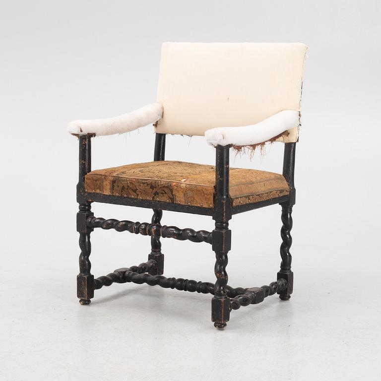 A Swedish Baroque open armchair, circa 1700.