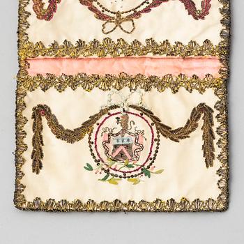 A Gustavian embroidered silk wallet, late 18th Century.