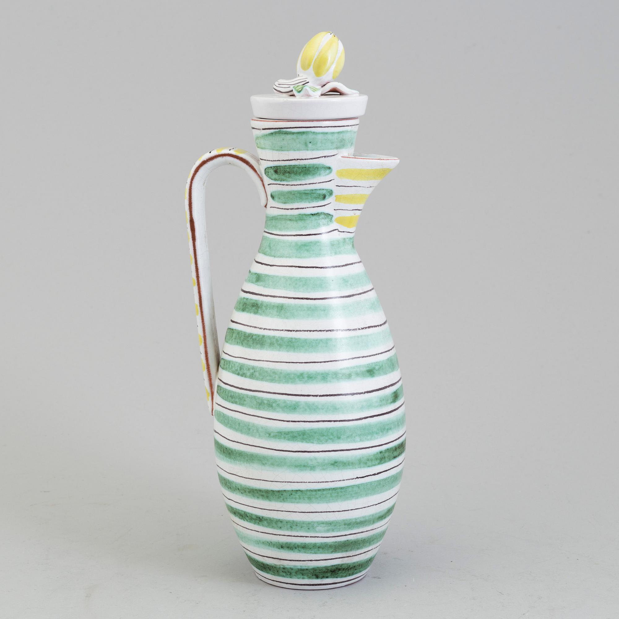 STIG LINDBERG, kanna med lock, fajans, Gustavsberg studio 1940-/50-tal.