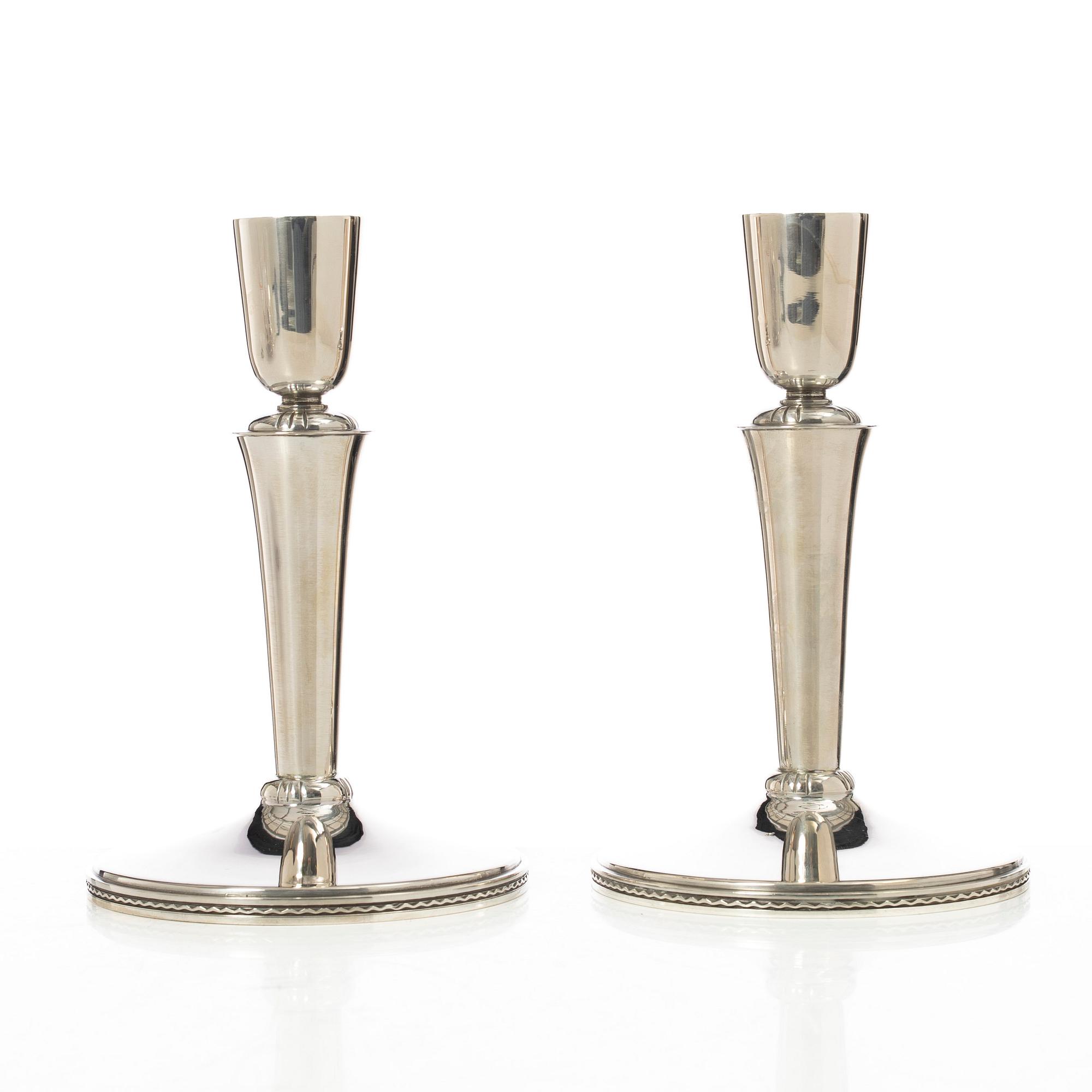 Eric Råström, Candelsticks, a pair, silver, CG Råström, Stockholm 1955.