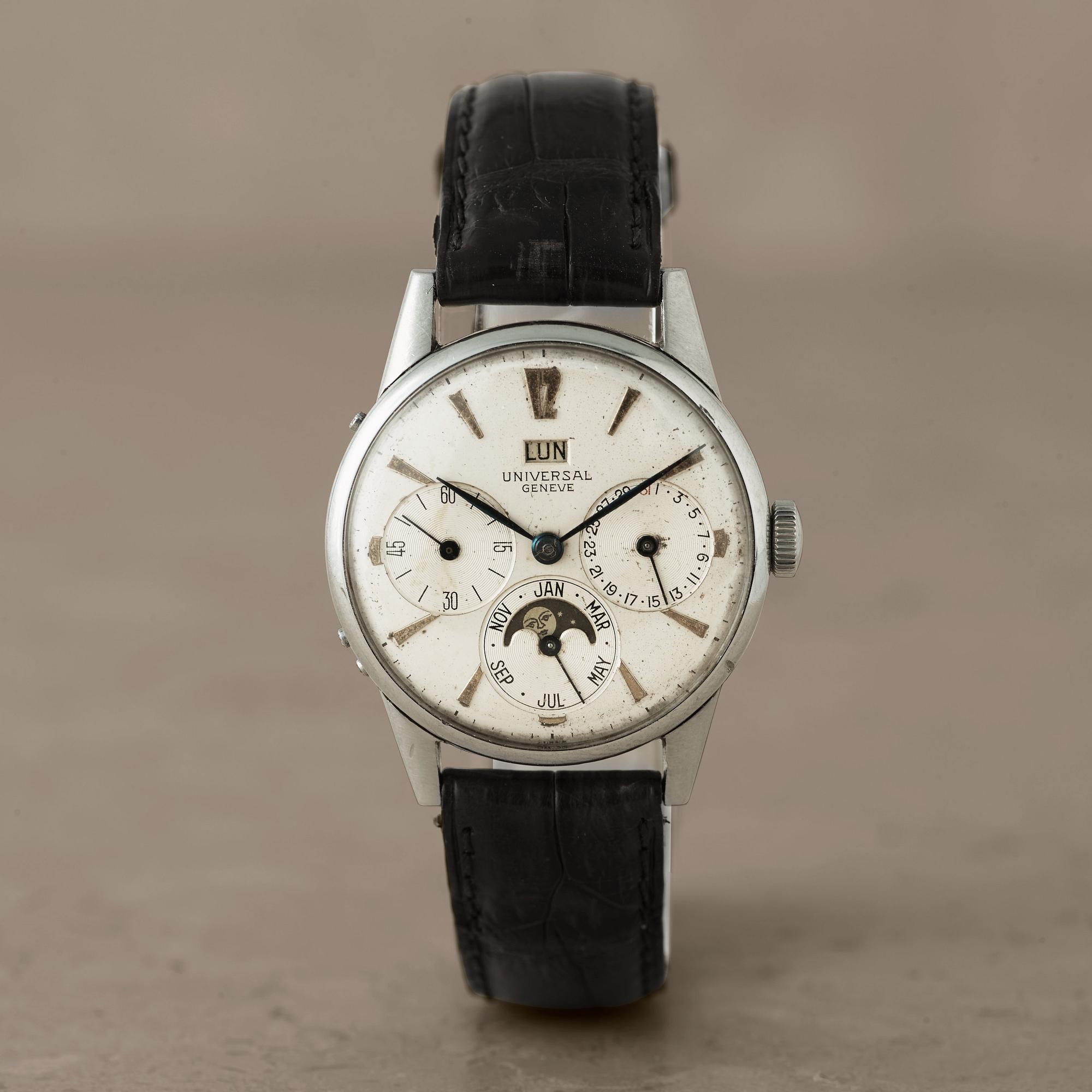 UNIVERSAL, Geneve, "triple calendar with moon phase", wristwatch, 33 mm,