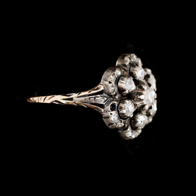 RING, guld/silver, rosenstenar, sekelskiftet 1900.