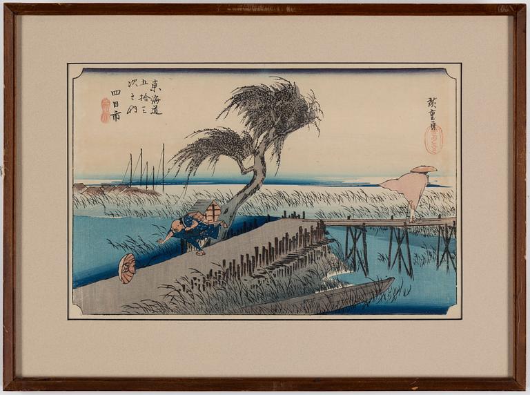 ANDO UTAGAWA HIROSHIGE, six color woodblock prints, Japan, 20th century.