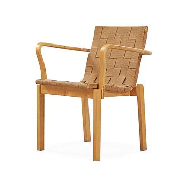 An Alvar Aalto armchair, made on license by Aalto Design, Hedemora for Artek, Sweden 1946-56.