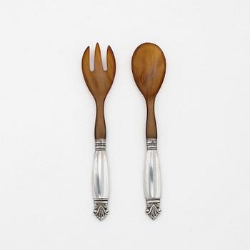 Johan Rohde, a par of silver serving utensils, 'Dronning/ Acanthus', Georg Jensen, Denmark 1927.