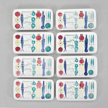 Eight earthenware serving dishes by Marianne Westman for Rörstrand, model "Picknick", produced between 1956- 69.