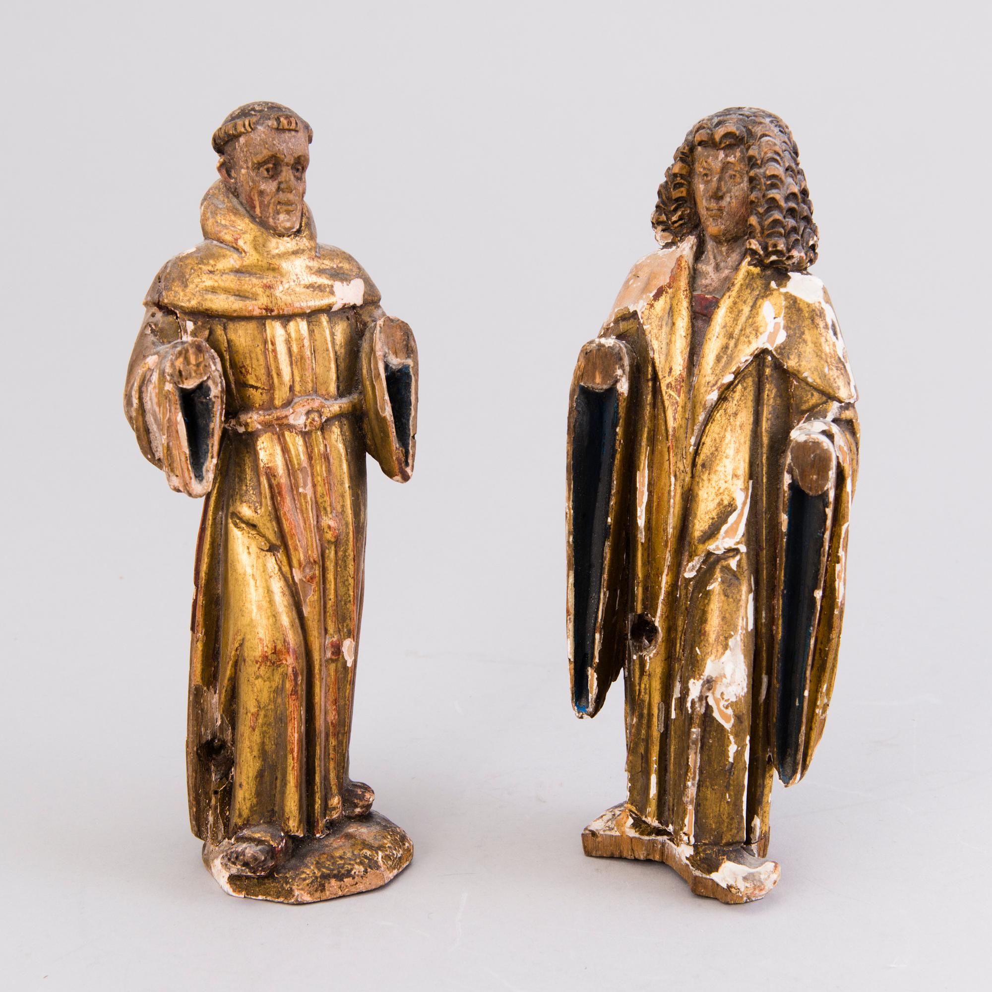 TWO SCULPTURES, painted wood, 18th century.