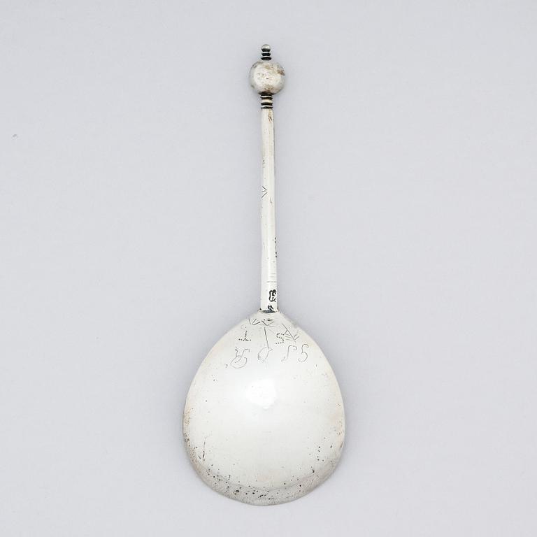 A probably Norwegian 18th century silver spoon, unidentified makers mark KH.
